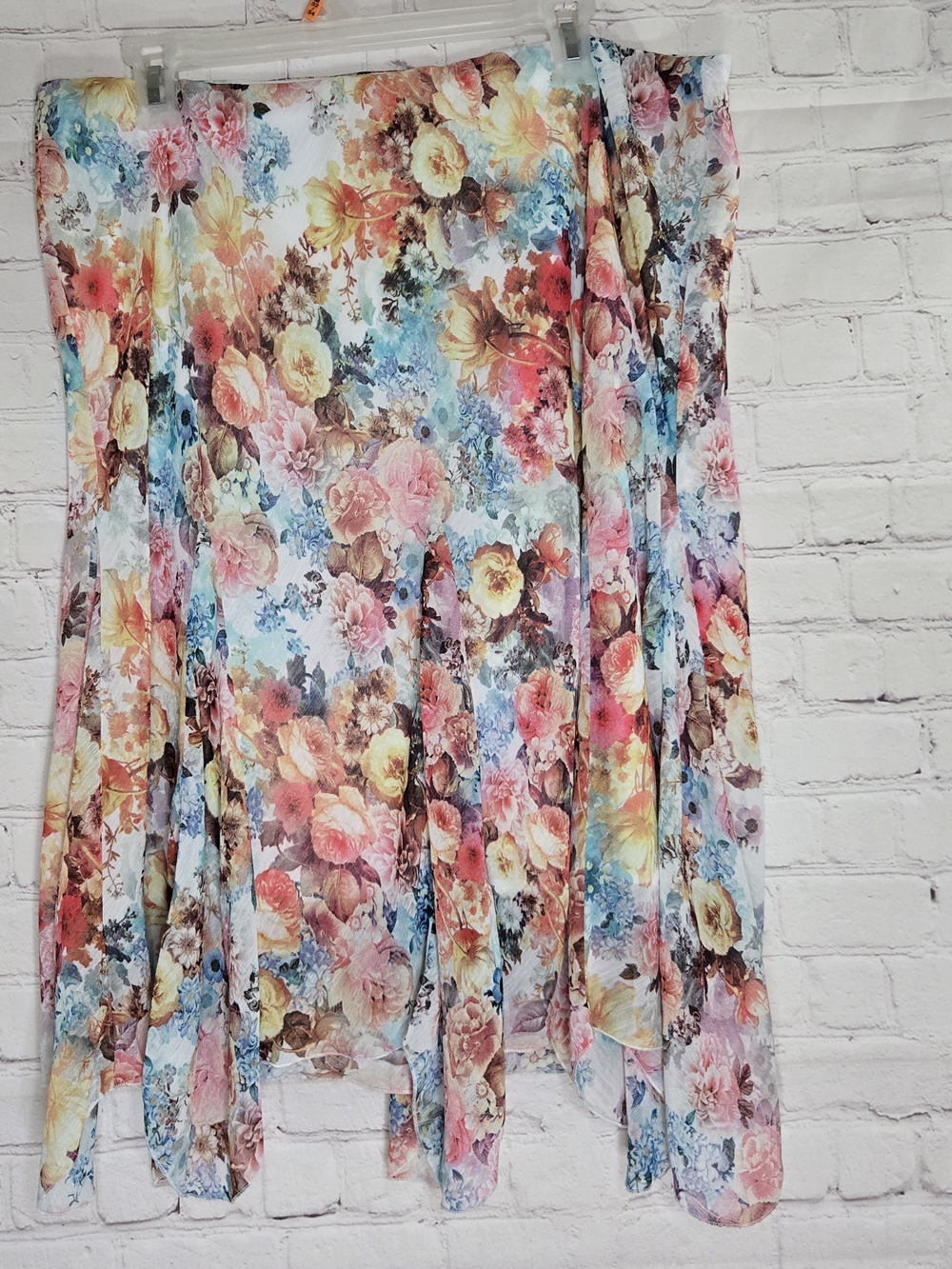 Dressbarn Skirt XL Garden Floral Midi Handkerchief Hem Flowy Fairy Ethereal Y2k